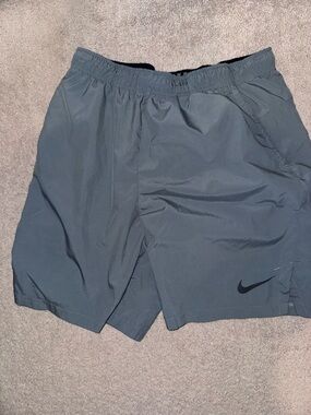 Nike Men's Slate Grey Athletic Shorts with Black Swoosh